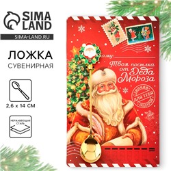 Ложка новогодняя с формовой ручкой «Твоя посылка от Деда Мороза», на Новый год, нержавеющая сталь, 2,6 х 14 см
