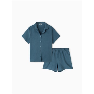 Пижама женская (рубашка, шорты) KAFTAN Basic, размер 40-42, синяя