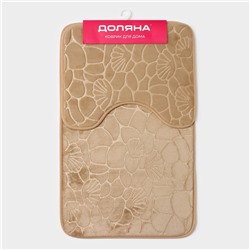 Коврики для ванной и туалета Доляна «Галька, ракушки», 2 шт., 39×40 см, 50×80 см, бежевые