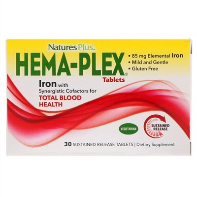 Nature's Plus, Hema-Plex, 30 таблеток с длительным высвобождением