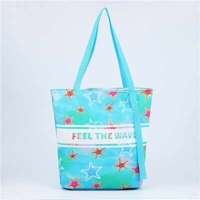Сумка женская пляжная Feel the wave, 39×32 см, голубая