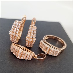 Комплект ювелирная бижутерия коллекция  "Дубай" серьги, кулон и кольцо 20 р, покрытие: позолота, вставка: фианиты, цвет: прозрачный, арт.313.053-20