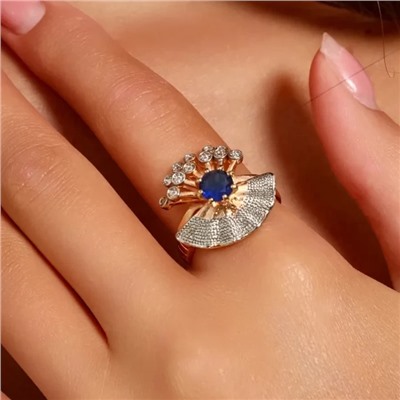 Кольцо 18 р ювелирная бижутерия коллекция "Дубай", вставка: фианиты, цвет: прозрачный и синий, арт.313.382-18