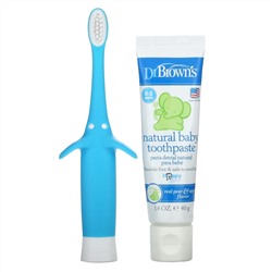 Dr. Brown's, Infant to Toddler Toothbrush Set, 0-3 Years, Blue, Real Pear & Apple Flavor, 2 Piece Set