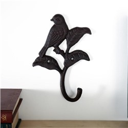 Настенный крючок декоративный «Птица и листья», чугун, 18×12×4 см