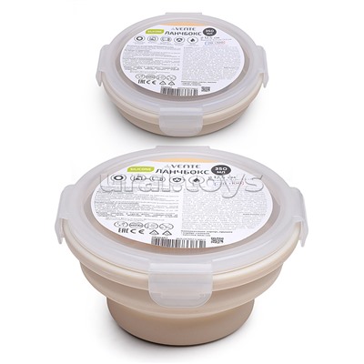 Ланчбокс складной герметичный круглый, 350 мл, диаметр 12 см, высота 6,5 см, в сложенном виде высота 3 см, силиконовый, с пластиковой крышкой, с отверстием вентиляции и силиконовой заглушкой, бежевый