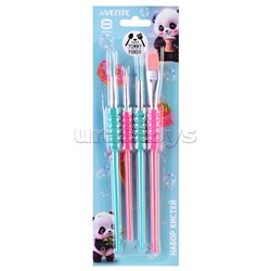 Набор кистей "Yummy Panda" 4 шт (синтетика круглые № 4, 8, 12, плоская № 10) ручка с эргономичным грипом Soft Touch, окрас волоса, ручки и грипа в ярких зеленом и оранжевом цветах, в картонном блистере