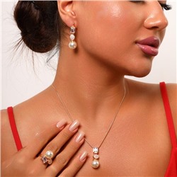 Комплект ювелирной бижутерии коллекция "Дубай" серьги, кольцо 20 р и кулон, покрытие позолота, вставка: фианиты, иск. жемчуг, цвет: черный, перламутровый арт. 214.692-20