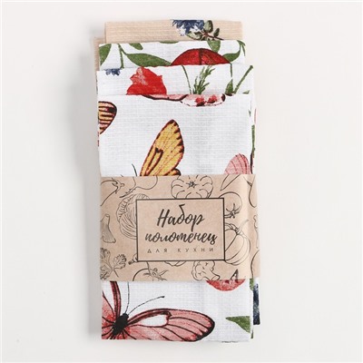 Набор полотенец Доляна «Луговые цветы» 28×46 см - 4 шт., 100% хлопок, вафля 160 г/м²