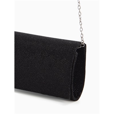 Сумка-клатч женская на магните, на серебристой цепочке, блестящая, чёрная