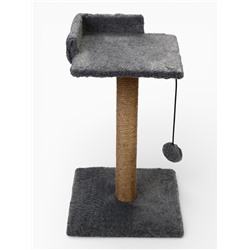 Когтеточка - столбик Petmil «Релакс», 60×35×35 см, с полкой - лежанкой и игрушкой, джут, серая