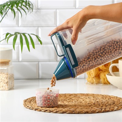 Контейнер для хранения сыпучих с дозатором, 2 кг, 17×10.5×29 см, пластик, прозрачный