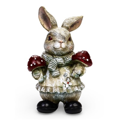 Садовая фигура из полистоуна «Зайка с грибами», 26×12×16 см