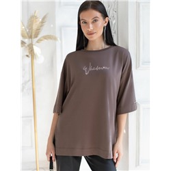 Футболка оверсайз с принтом стразами из премиального хлопка с эластаном