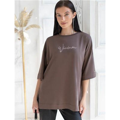 Футболка оверсайз с принтом стразами из премиального хлопка с эластаном