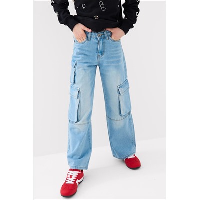 Брюки текстильные джинсовые для девочек PLAYTODAY, 1240612