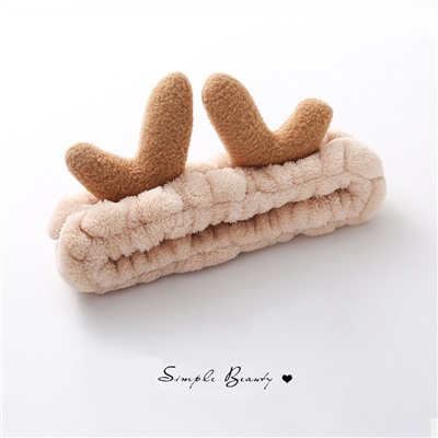 Повязка косметическая плюшевая Оленьи рожки, Цвет Бежевый