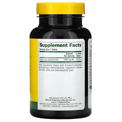 Nature's Plus, никотинамид, 1000 мг, 90 таблеток