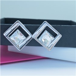 Серьги бижутерия квадраты с крупным камнем, вставка: фианиты, цвет: прозрачный, арт.101.273