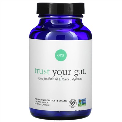 Ora, Trust Your Gut, Vegan Probiotic & Prebiotic Supplement, 60 Vegan Capsules