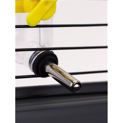 Поилка для грызунов с металлическим носиком 60 мл, 12×4 см, прозрачная с жёлтым креплением