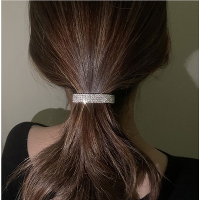 Круглая заколка-автомат для хвоста со стразами, 5 см.