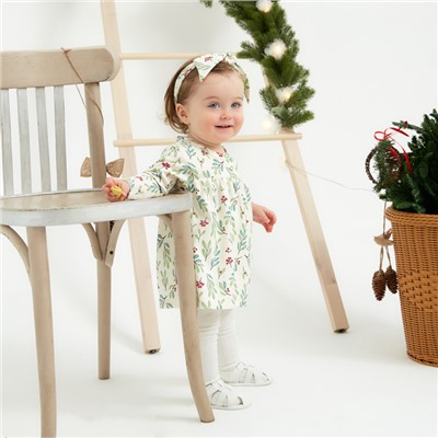 Платье - боди для девочки и повязка «Крошка Я» Christmas, рост 62-68 см, молочное