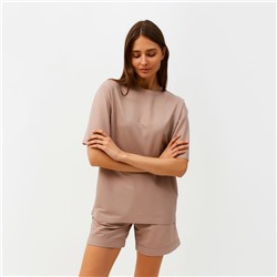 Костюм женский (футболка, шорты) MINAKU: Casual Collection, бежевый, размер 48