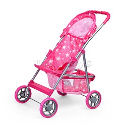 Коляска для кукол, металлическая, складная, прогулочная, с тентом, с корзиной, цвет розовые з