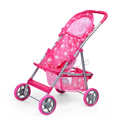 Коляска для кукол, металлическая, складная, прогулочная, с тентом, с корзиной, цвет розовые з