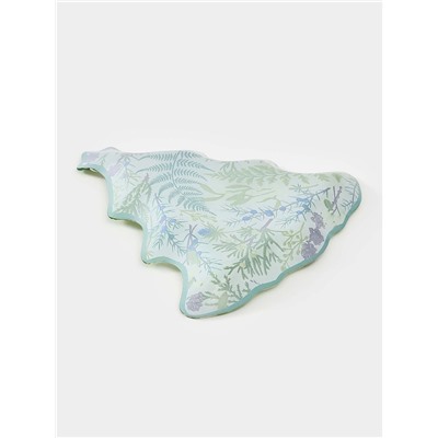 Блюдо сервировочное новогоднее Доляна «Еловые ветки», 24.5×24.7×2 см, стекло, белое, зелёное