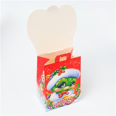 Подарочная коробка Новогодняя Домик «Сладкая парочка» с анимацией 12×8.5×17.5 см