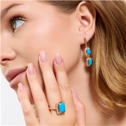 Комплект ювелирной бижутерии коллекция "Дубай" серьги и кольцо 18 р, покрытие позолота, вставка: фианиты и искусственный камень, цвет: бирюзовый и прозрачный, арт.313.165-18