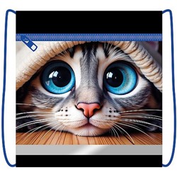 Сумка для сменной обуви 42х34 см СДС-71 "ГОЛУБОГЛАЗЫЙ КОТ 2026" с карманом на молнии и светоотражающей полосой Пчелка