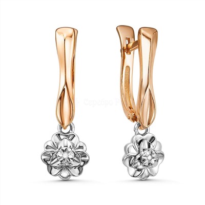 Серьги из золочёного серебра с бриллиантами и родированием 925 пробы п2-704зр110