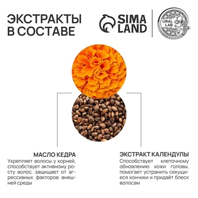 Шампунь для волос с маслом кедра и экстрактом календулы, укрепление и блекс, 410 мл, URAL LAB
