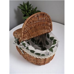 Плетёная корзина-лукошко, ткань внутри, 2 крышки, 33×25 см, Н 17/13 см, Н с ручкой 30 см, дно 23×16 см 1