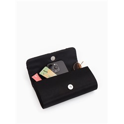 Сумка-клатч вечерняя на магните, на длинной цепочке, с серебристой вставкой, чёрная