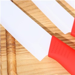 Набор кухонный на подставке Доляна «Симпл», 5 предметов: ножи 7.5 см, 10.5 см, 13 см, 15 см, овощечистка, цвет красный