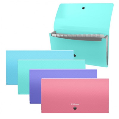 Папка 13 отд. на кнопке А4 61213 Diagonal Pastel Check size ассорти ErichKrause