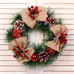 Венок новогодний d=30 см «Зимнее волшебство. Кантри», с бежевыми бантами
