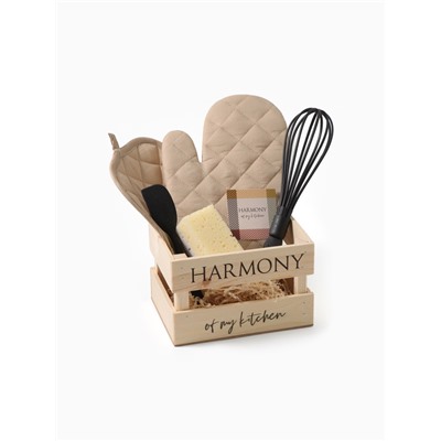 Кухонный набор «Этель» Harmony: варежка-прихватка, прихватка, лопатка, венчик, губка