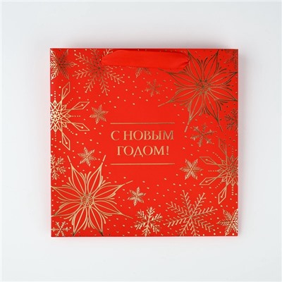 Пакет подарочный новогодний ламинированный квадратный «С Новым годом», тиснение 22×22×11 см