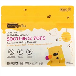 Comvita, Kids, Soothing Pops, UMF 10+ Manuka Honey, 3 Flavor Variety Pack, 15 Pops, 4 oz (112 g)