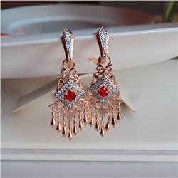Серьги женские этно самовары ювелирная бижутерия коллекция "Дубай" покрытие позолота, вставка: фианиты, цвет: прозрачный и красный, арт.314.213