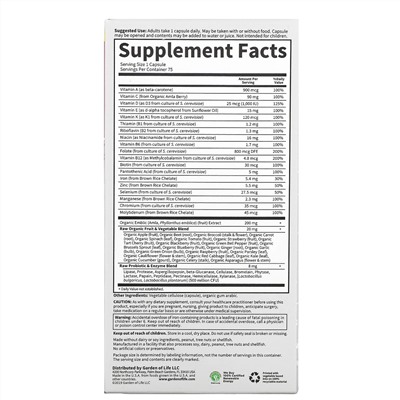 Garden of Life, Vitamin Code, RAW One, мультивитаминная добавка для женщин (для приема 1 раз в день), 75 вегетарианских капсул