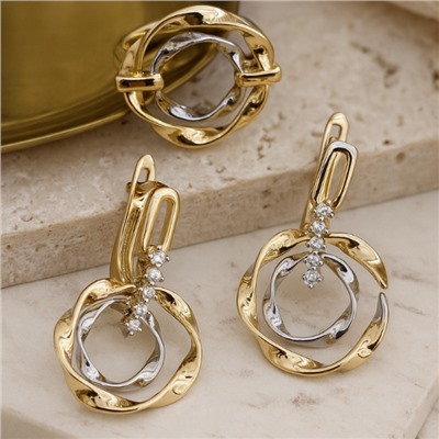 Комплект ювелирной бижутерии Итальянское золото (покрытие желтое 14к) серьги и кольцо 18 р, вставка: фианиты, цвет: прозрачный, арт.217.399-18