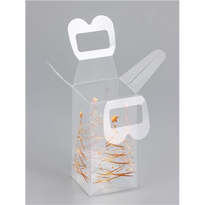 Коробка подарочная новогодняя складная ПВХ « Ёлочка гори!» 4×4×8 см