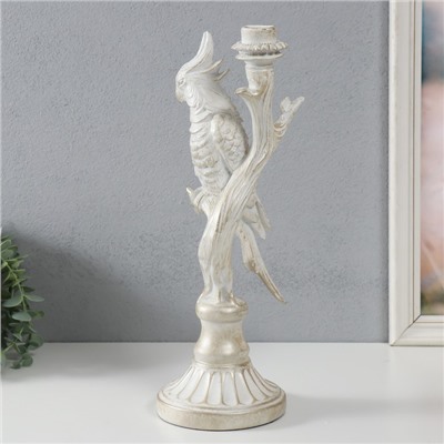 Подсвечник полистоун «Белый попугай на ветке», под металл, 12.4×12.2×36 см