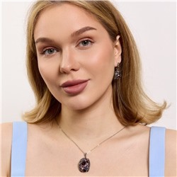 Комплект ювелирной бижутерии коллекция "Дубай" серьги и кулон, покрытие посеребрение, вставка: фианиты, цвет: фиолетовый, розовый и графитовый, арт.414.067